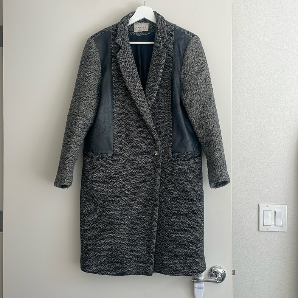 Sandro Coat with leather lapels. Size 38